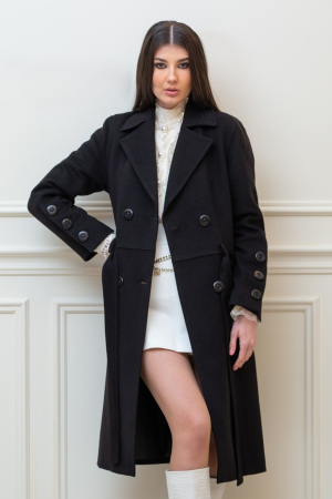 COLECȚIE NOUĂ - Palton Luana negru lung din lână