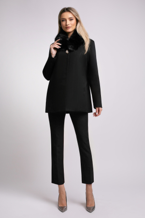 Palton negru mărime mare accesorizat cu blană detașabilă la guler [2]