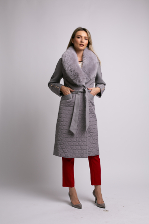Geacă Sena gri din fâș cu guler detașabil din blană [3]