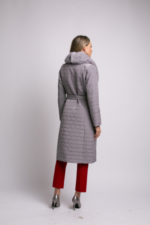 Geacă Sena gri din fâș cu guler detașabil din blană [2]