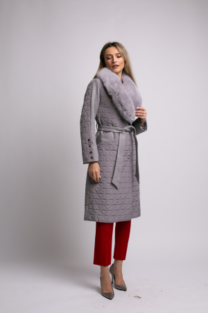 Geacă Sena gri din fâș cu guler detașabil din blană [4]