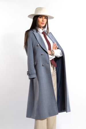 VEZI TOATE NOUTĂȚILE - Palton SENTIERRI bleu din lână cu epoleți