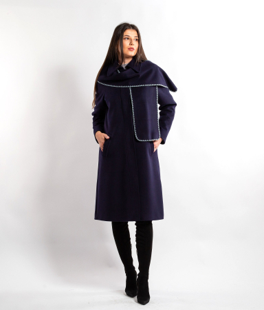 Palton Sentierri bleumarin mărime mare accesorizat cu eșarfă [5]