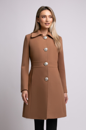 VEZI TOATE NOUTĂȚILE - Palton SENTIERRI camel din lână cu nasturi animal print