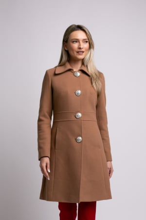 PALTOANE, GECI ȘI VESTE - Palton SENTIERRI camel din lână cu nasturi animal print