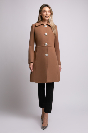 Palton SENTIERRI camel din lână cu nasturi animal print [5]