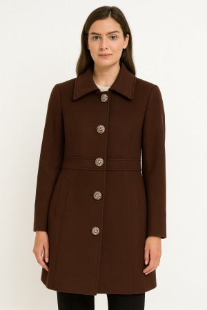 TOATE PRODUSELE - Palton SENTIERRI maro din lână cu nasturi animal print