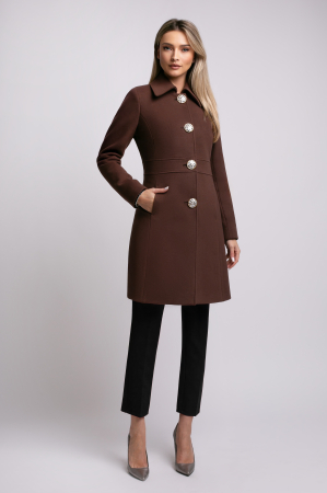 Palton SENTIERRI maro din lână cu nasturi animal print [5]