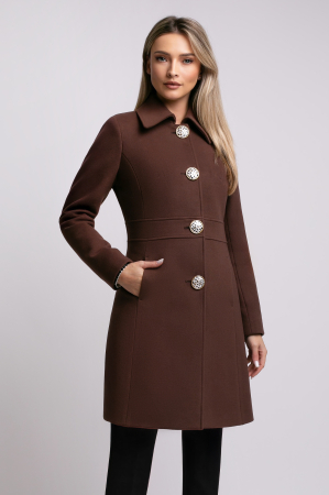 VEZI TOATE NOUTĂȚILE - Palton SENTIERRI maro din lână cu nasturi animal print