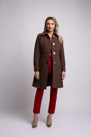 Palton SENTIERRI maro din lână cu nasturi animal print [1]