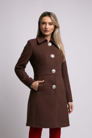 PALTOANE, GECI ȘI VESTE - Palton SENTIERRI maro din lână cu nasturi animal print