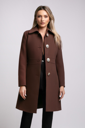 Palton SENTIERRI maro din lână cu nasturi animal print [4]