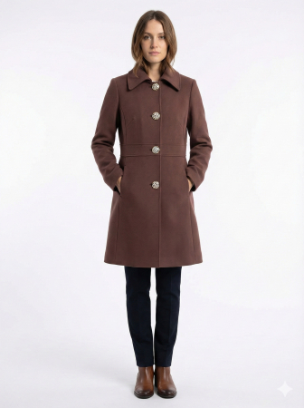 Palton SENTIERRI maro din lână cu nasturi animal print [2]