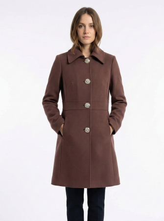 PALTOANE - Palton SENTIERRI maro din lână cu nasturi animal print