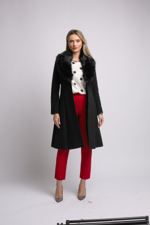 VEZI TOATE - Palton SENTIERRI negru din lână cu blană detașabilă