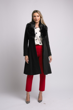 Palton SENTIERRI negru din lână cu blană detașabilă [1]