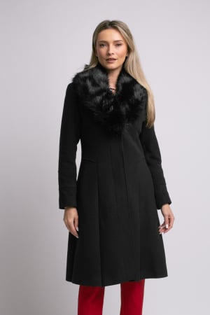 COLECȚIE NOUĂ - Palton SENTIERRI negru din lână cu blană detașabilă