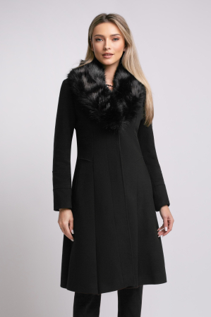 VEZI TOATE NOUTĂȚILE - Palton SENTIERRI negru din lână cu blană detașabilă