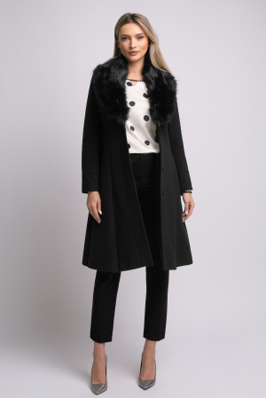 Palton SENTIERRI negru din lână cu blană detașabilă [1]
