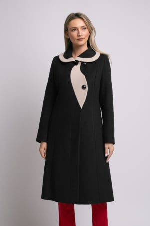 PALTOANE, GECI ȘI VESTE - Palton SENTIERRI negru din lână cu detaliu contrastant