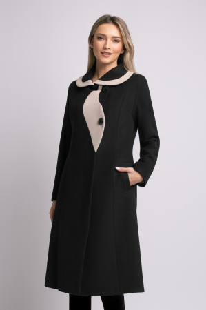 COLECȚIE NOUĂ - Palton SENTIERRI negru din lână cu detaliu contrastant