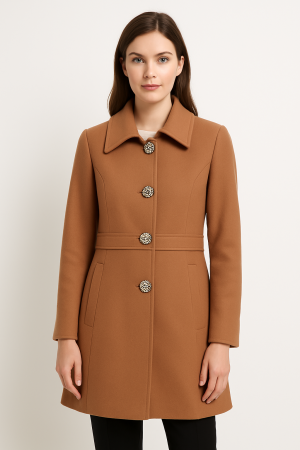 TOATE PRODUSELE - Palton SENTIERRI camel din lână cu nasturi animal print