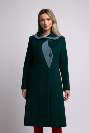 PALTOANE, GECI ȘI VESTE - Palton SENTIERRI verde din lână cu detaliu contrastant