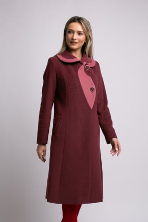 PALTOANE, GECI ȘI VESTE - Palton SENTIERRI vișiniu din lână cu detaliu contrastant