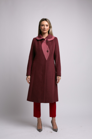 Palton SENTIERRI vișiniu din lână cu detaliu contrastant [1]