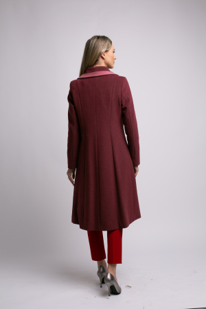 Palton SENTIERRI vișiniu din lână cu detaliu contrastant [4]