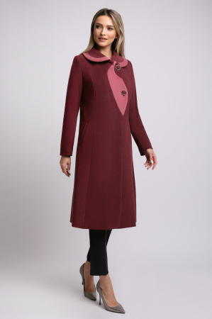 Palton SENTIERRI vișiniu din lână cu detaliu contrastant [1]