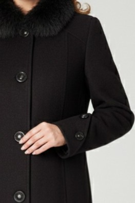 Palton Viada negru din lână cu guler detașabil din blană naturală [4]