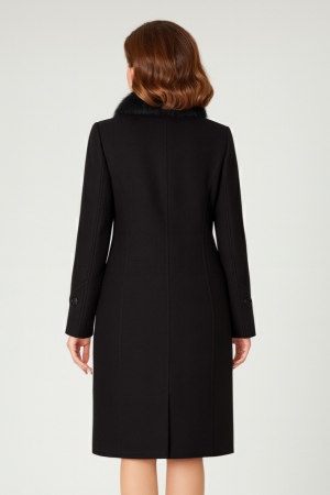 Palton Viada negru din lână cu guler detașabil din blană naturală [1]