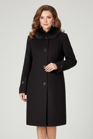COLECȚIE NOUĂ - Palton Viada negru din lână cu guler detașabil din blană naturală