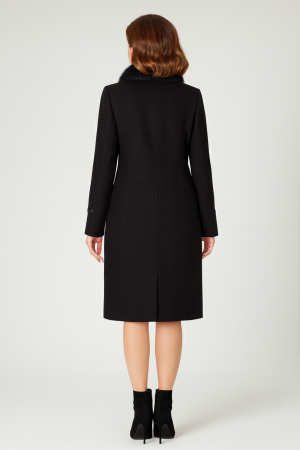 Palton Viada negru din lână cu guler detașabil din blană naturală [3]