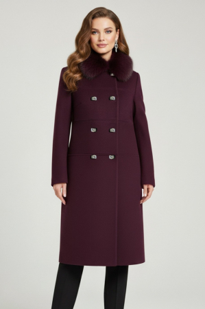 PALTOANE - Palton Viada mov din lână cu guler detașabil din blană naturală