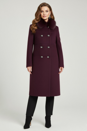 Palton Viada mov din lână cu guler detașabil din blană naturală [2]