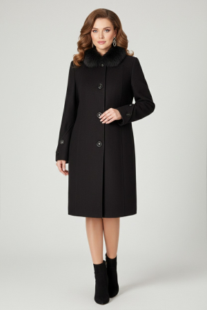 Palton Viada negru din lână cu guler detașabil din blană naturală [2]