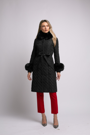 Geacă neagră matlasată cu blană detașabilă la guler și mâneci [3]