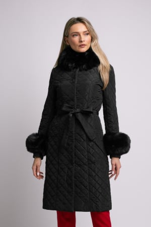 PALTOANE, GECI ȘI VESTE - Geacă neagră matlasată cu blană detașabilă la guler și mâneci