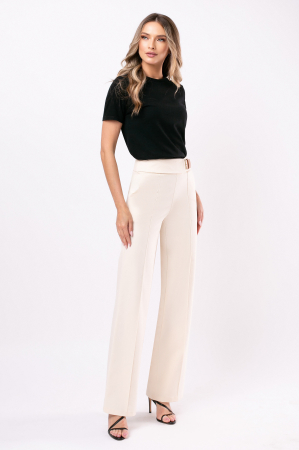 Pantaloni casual largi bej cu dungă [1]