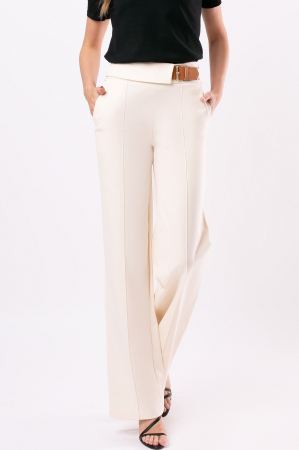 PANTALONI - Pantaloni casual largi bej cu dungă