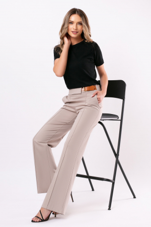 PANTALONI - Pantaloni casual largi gri cu dungă