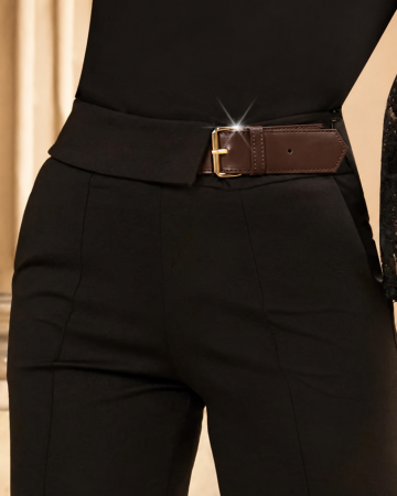 Pantaloni casual largi negru cu dungă [2]