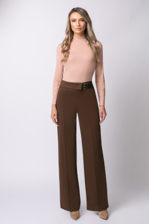 Pantaloni casual largi maro cu dungă [3]