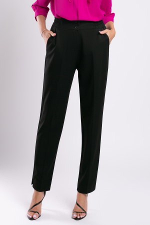 PANTALONI - Pantaloni casual negri cu dunga și elastic în talie