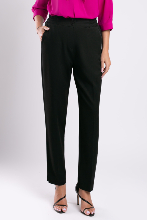 Pantaloni casual negri cu dunga și elastic în talie [5]