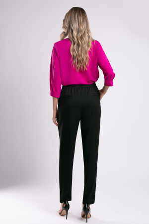 Pantaloni casual negri cu dunga și elastic în talie [4]