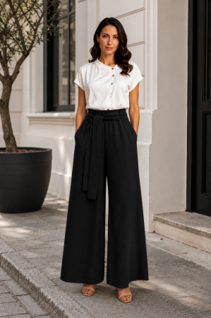 Pantaloni negri largi cu elastic în talie [1]