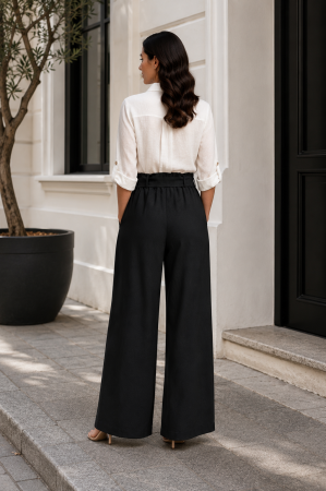 Pantaloni negri largi cu elastic în talie [3]